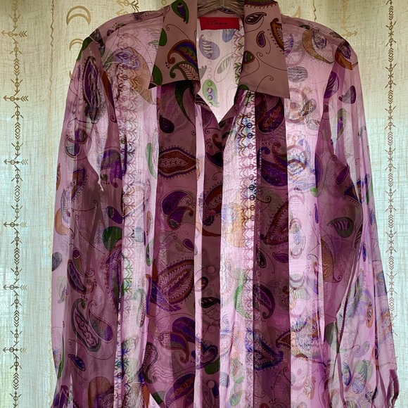 Diva by Dana Buchman Sheer 100% silk blouse with detachable tie/bow size L - Picture 2 of 5